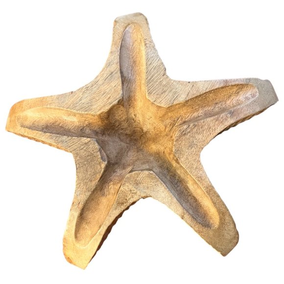 Handcarved Wooden Starfish Large Carved Solid Wood Art Decor 2 lbs Beach 11" - Picture 4 of 8